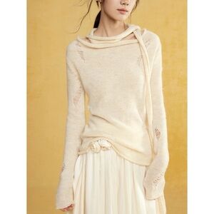 Cream Cowl Neck Sweater with Elegant Draping